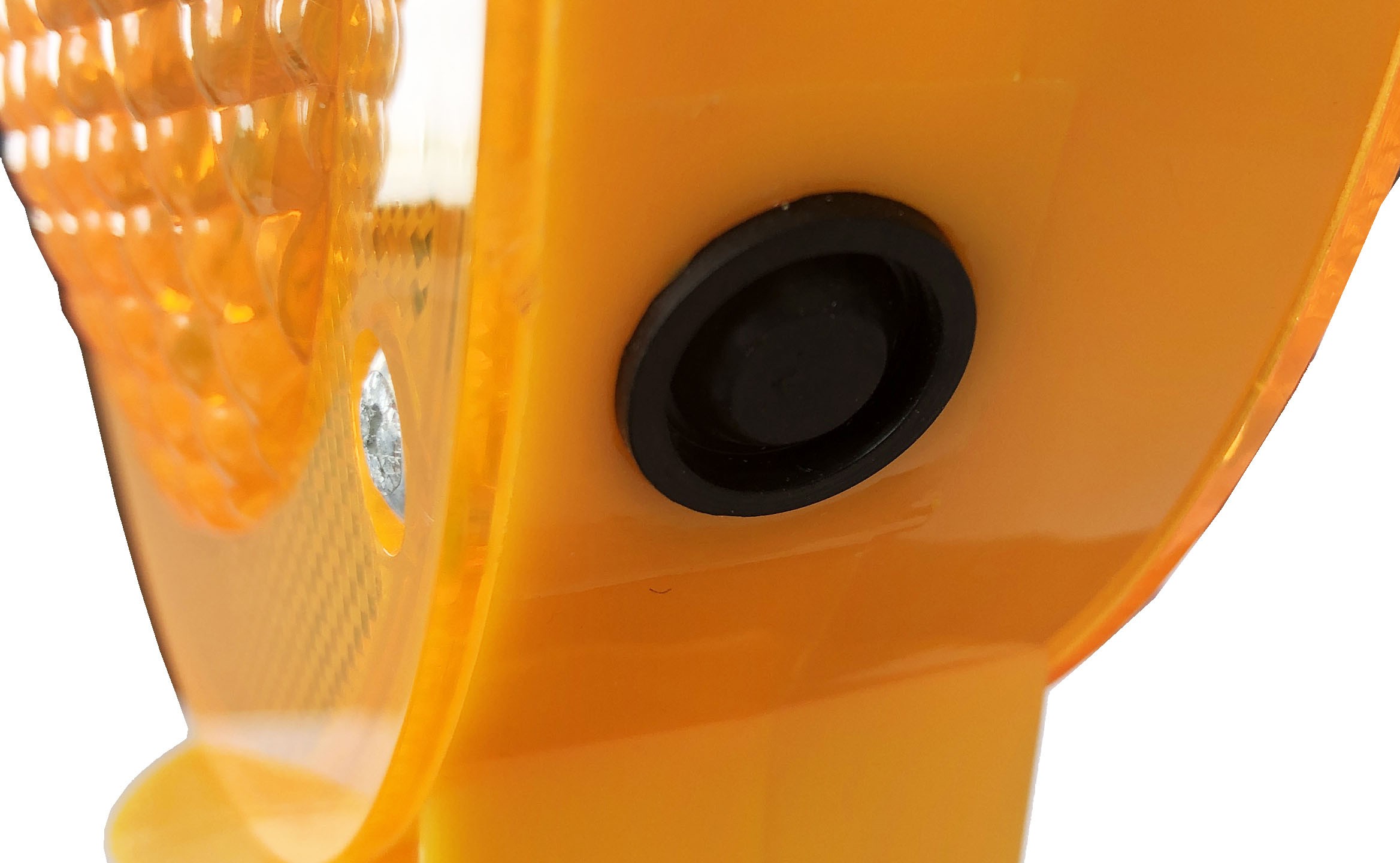 Solar-powered LED flashing construction lamp with interlocking feature