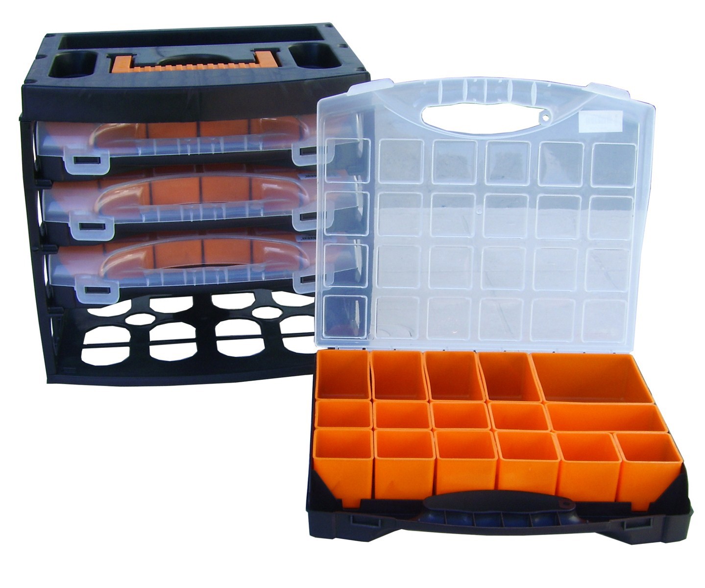 Transport case with 4 bucket-style cases