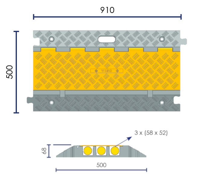3-channel cable protector (58 × 52 mm)