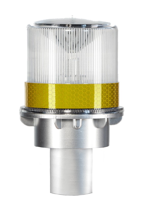 Solar-powered LED flashing construction lamp