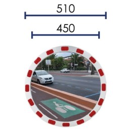 Round safety mirror with reflective stripes