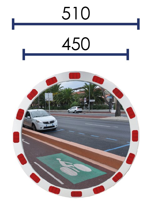 Miroir de voirie rond avec bandes réfléchissantes