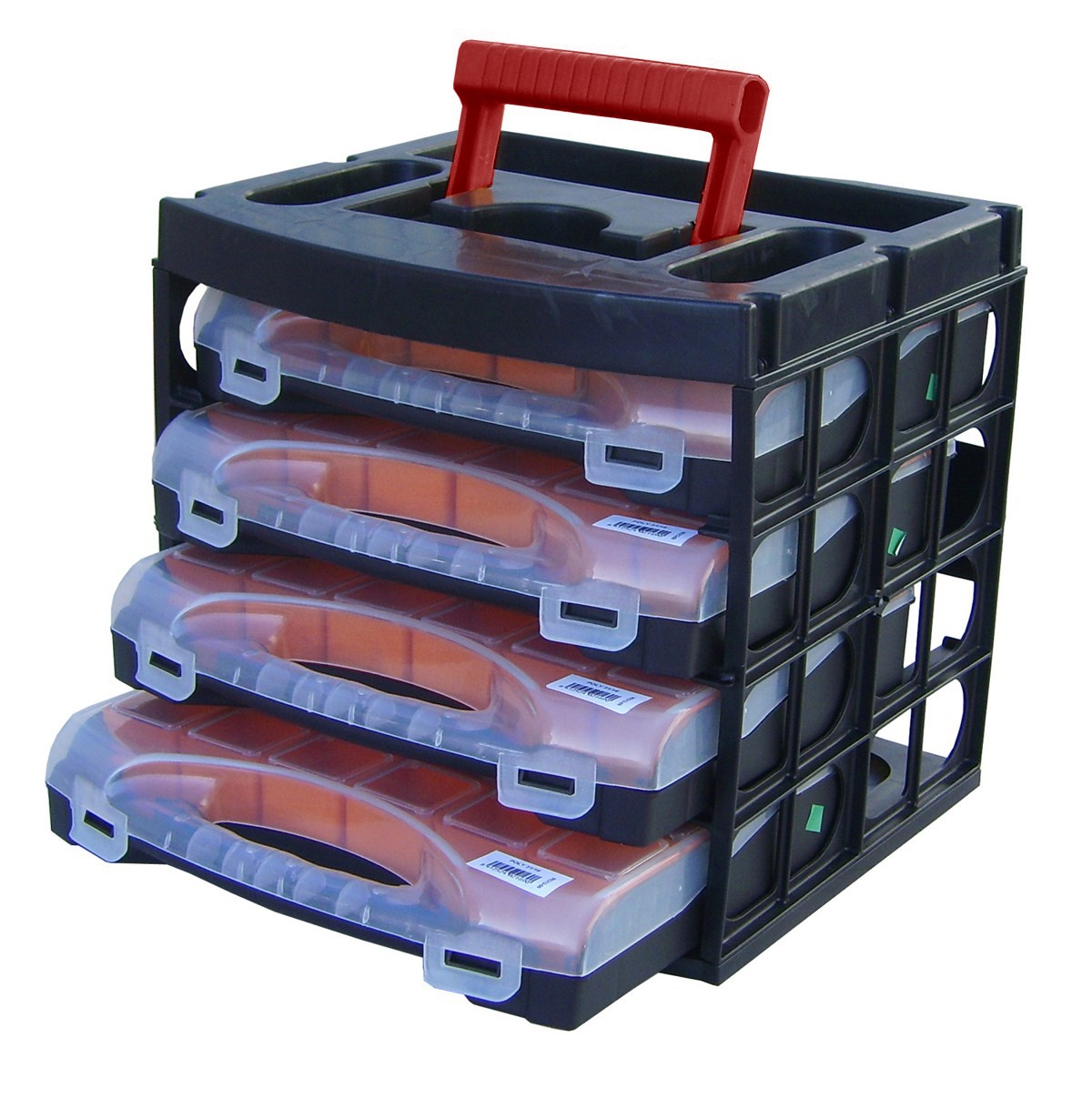 Transport case with 4 bucket-style cases