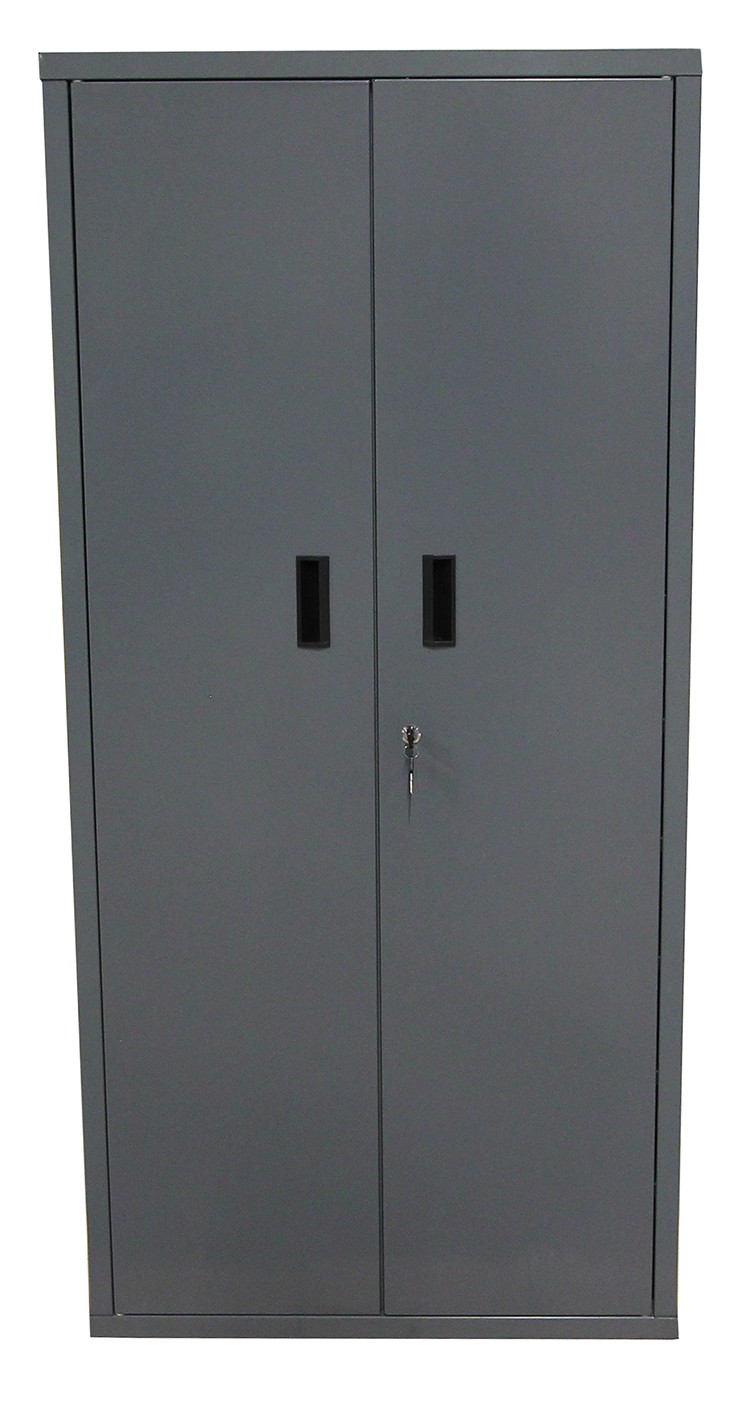 Storage cabinet with bins and doors