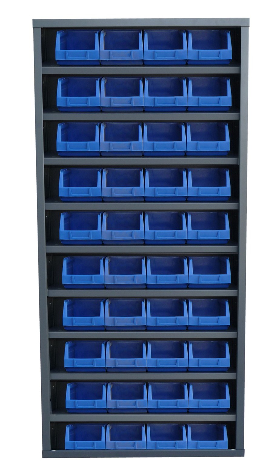 Storage cabinet with bins and no doors