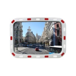 Safety mirror with reflective stripes