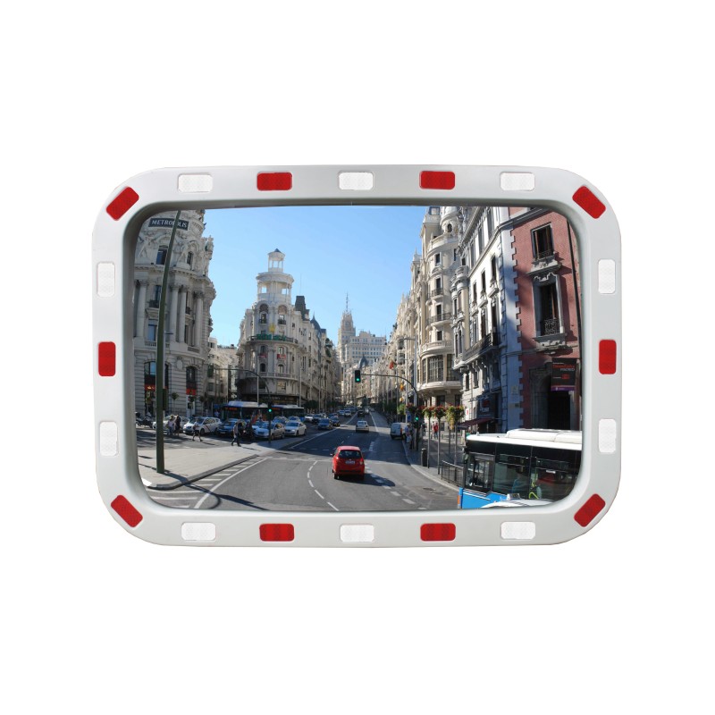 Safety mirror with reflective stripes