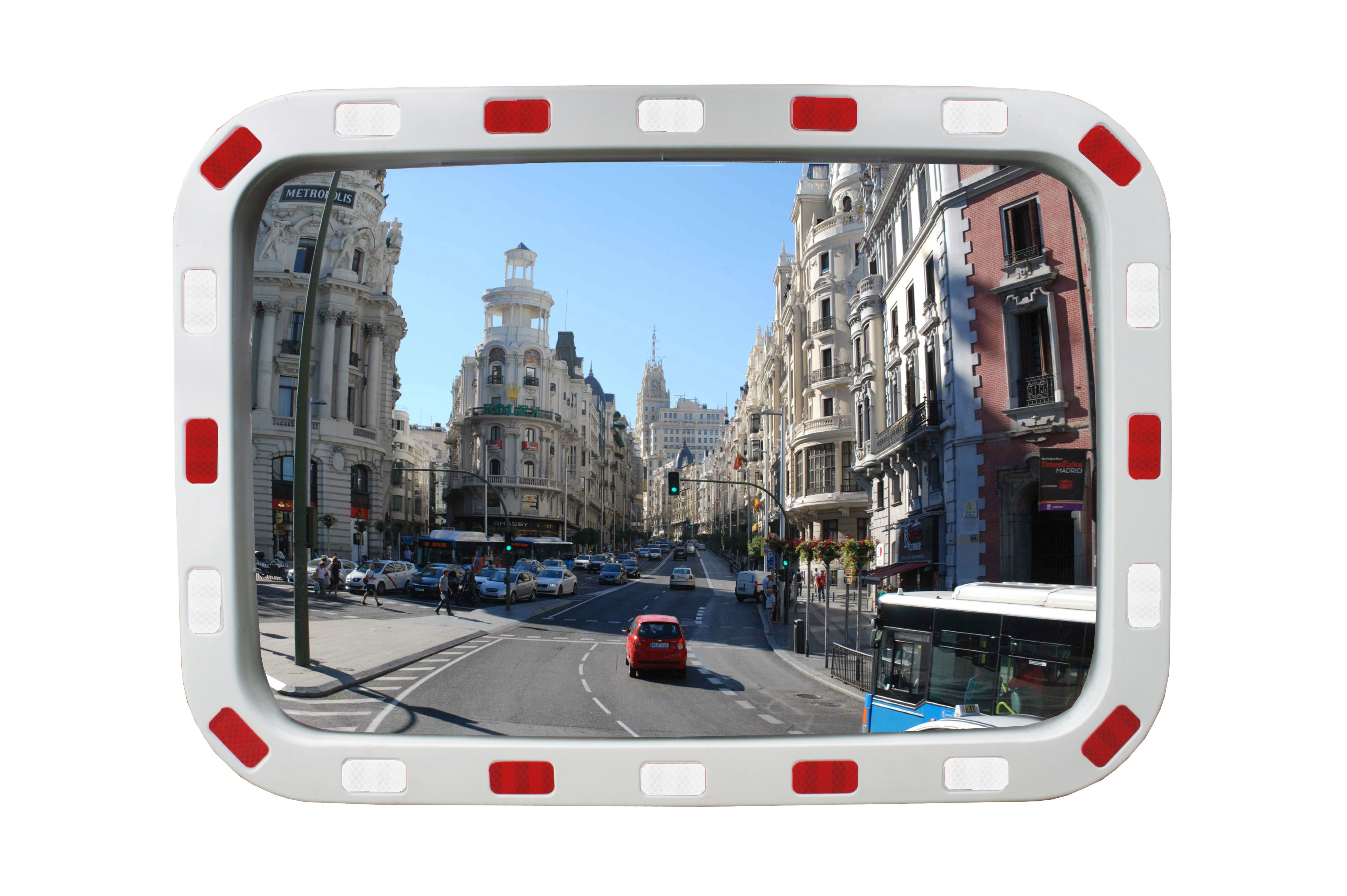 Miroir de voirie avec bandes réfléchissantes