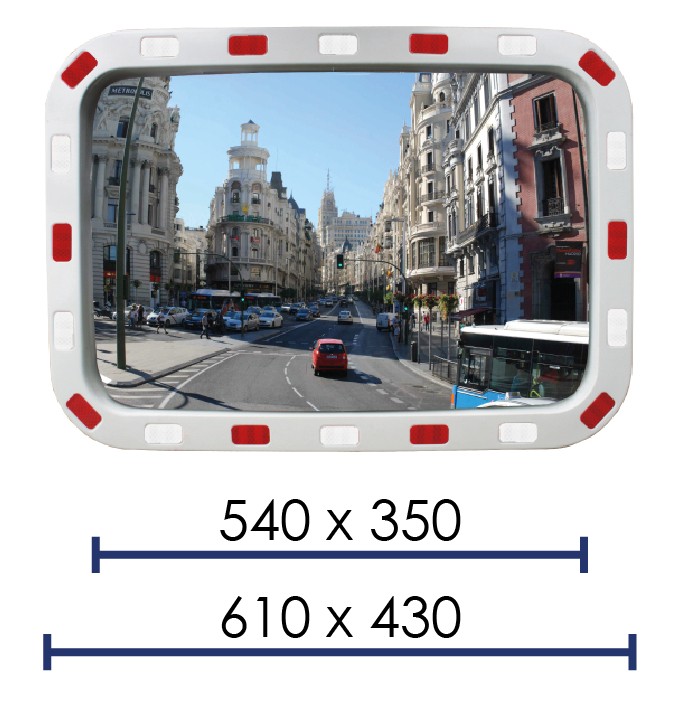 Safety mirror with reflective stripes