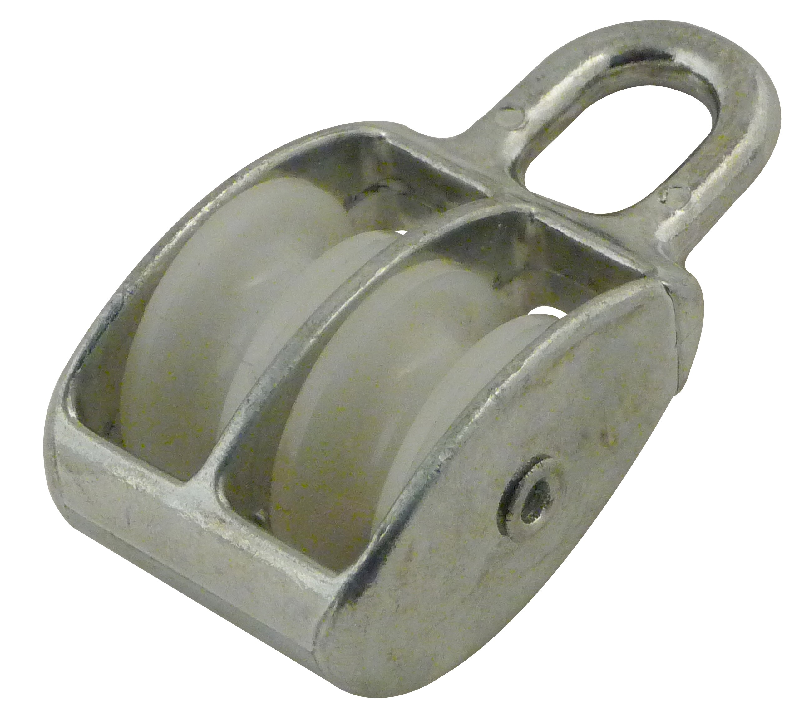 Fixed-eye pulley with 2 wheels