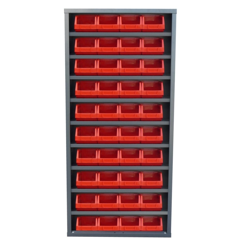 Storage cabinet with bins and no doors 