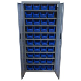 Storage cabinet with bins and doors 